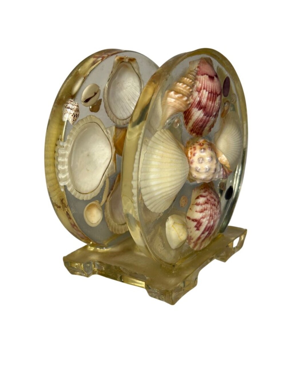 VTG Seashell Napkin Holder Lucite Acrylic w/ Real Shells Coastal Beach Nautical - Picture 2 of 9